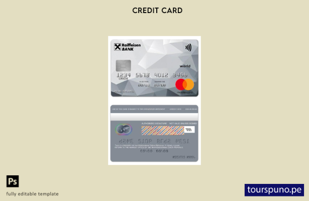 listo para imprimir plantilla de mastercard de crédito mundial del banco Raiffei